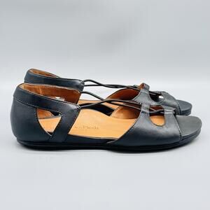 L'Amour Des Pieds Shoes Womens 6 Black Leather Flat Sandals Strappy Slip On Soft
